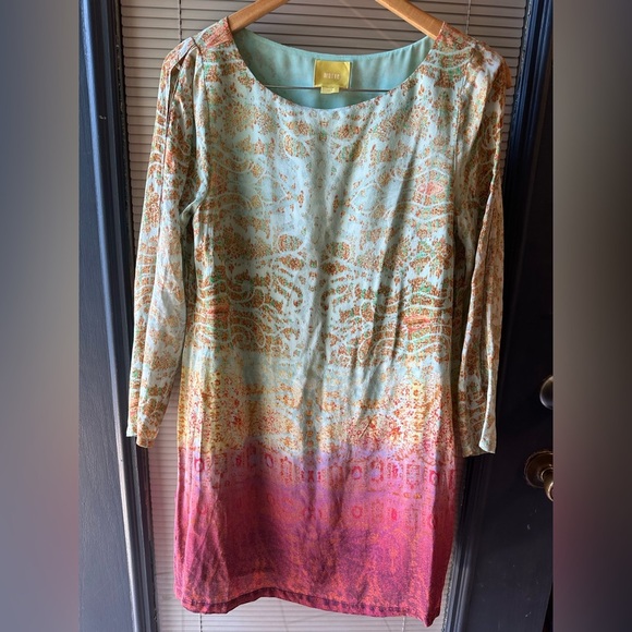 Maeve silk size small shift dress peekaboo sleeves pockets mid length ombré - Picture 1 of 6